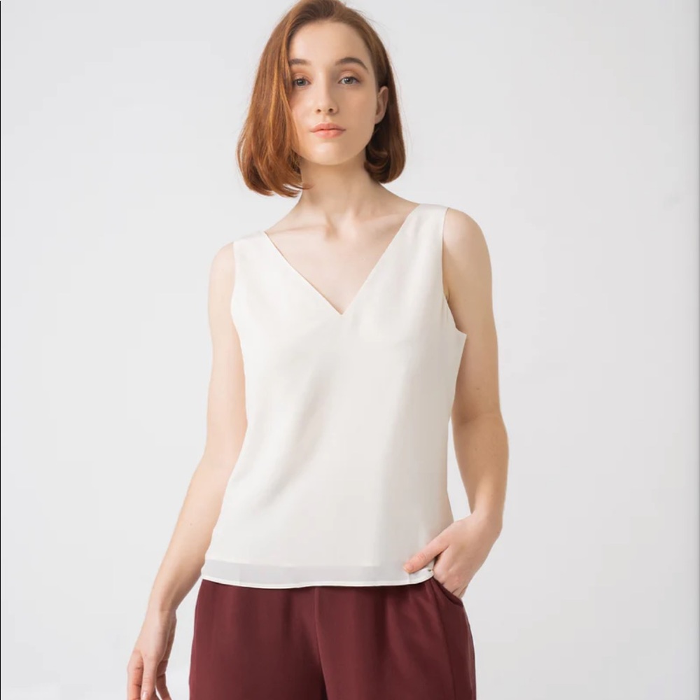 Grana silk v neck tank, off-white size S